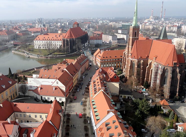 Wrocław Piastów - Widok z wieży Katedry na Wyspy Odrzańskie